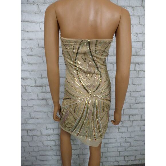 $1400 Jean Louis Scherrer Sequin Beaded Beize Mini Sheath Dress Small NEW - Picture 10 of 13